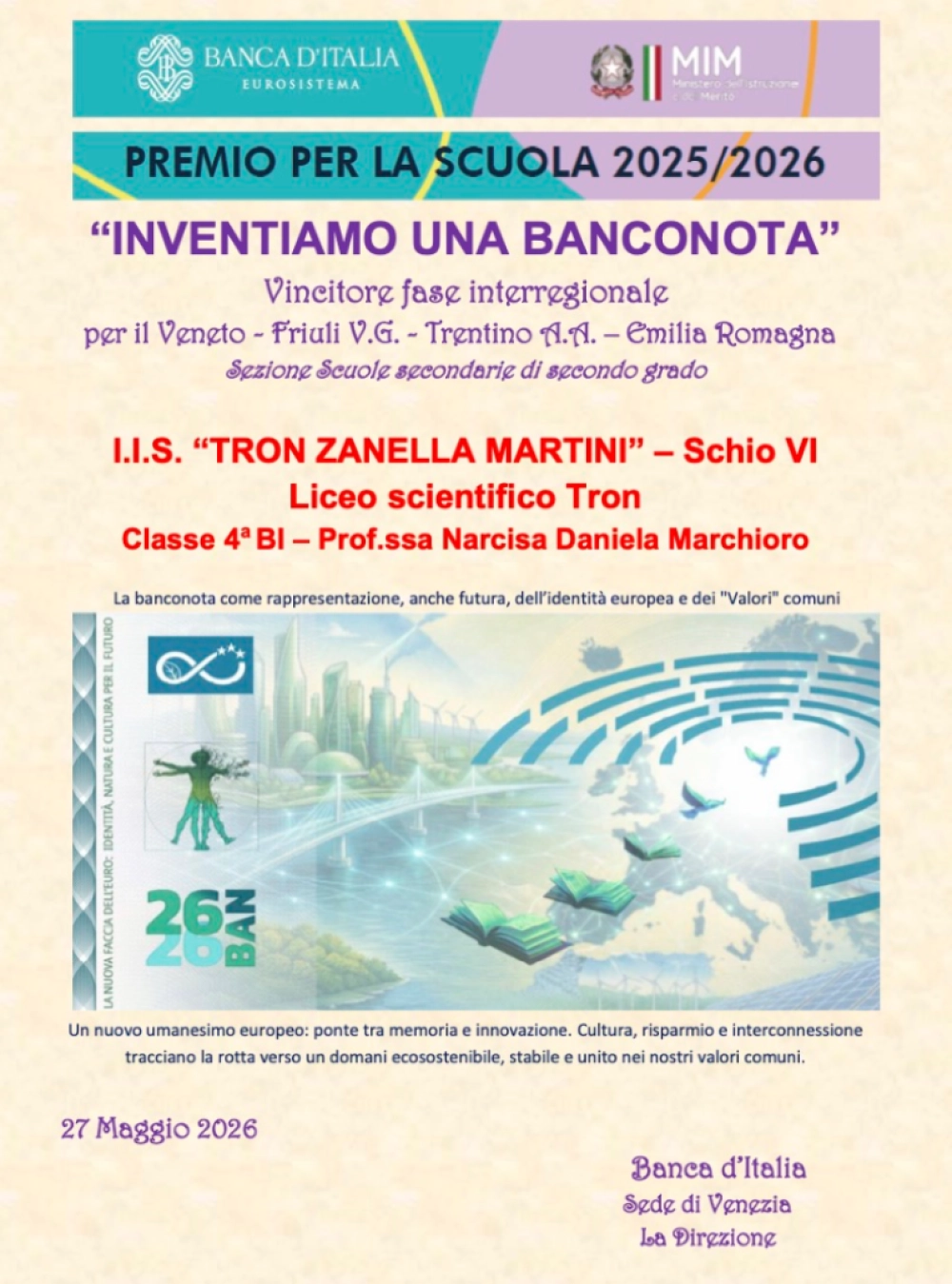 Diploma Concorso Banconota 2026