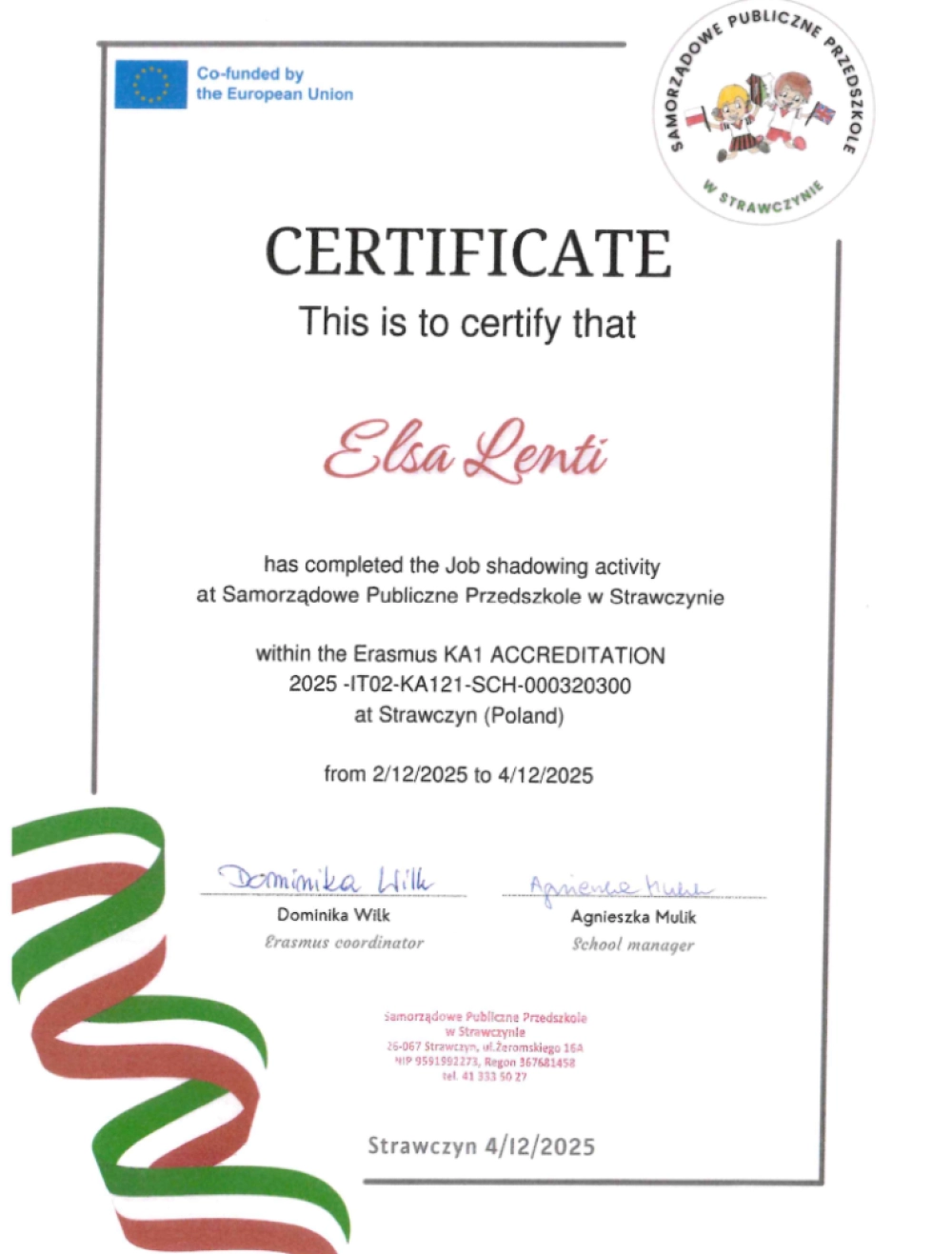 LENTI ELSA CERTIFICATO ERASMUS
