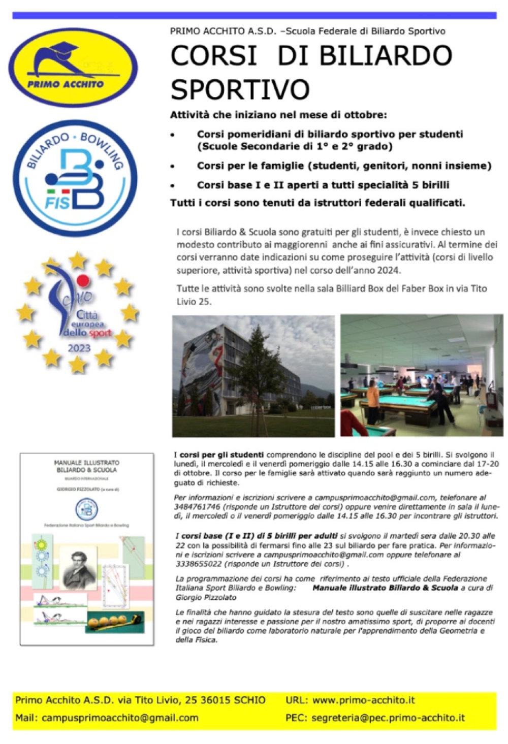 Biliardo sportivo - corsi 2024-2025