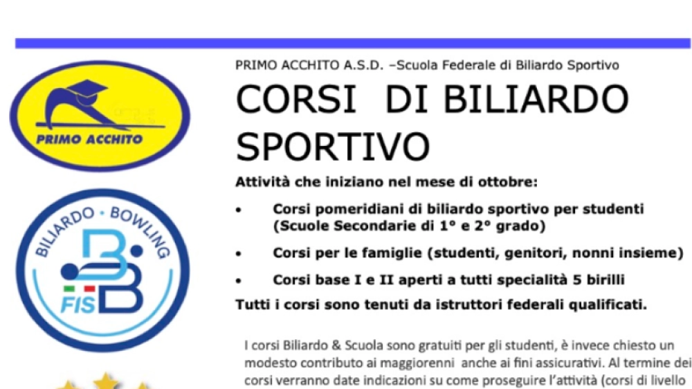 Biliardo sportivo - corsi 2024-2025