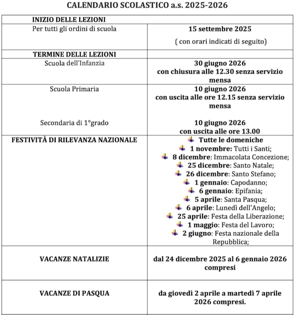 Calendario scolastico 2025-26 Parte 1