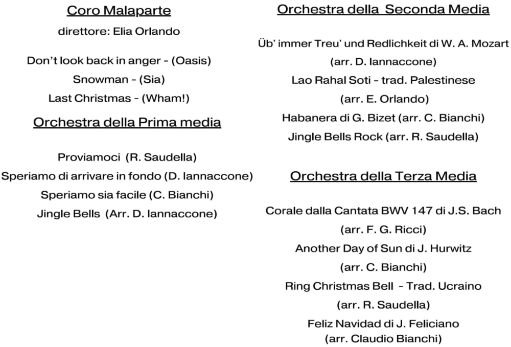 Programma concerto di Natale 2025