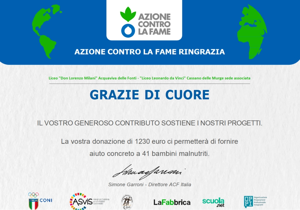 attestato corsa contro la fame
